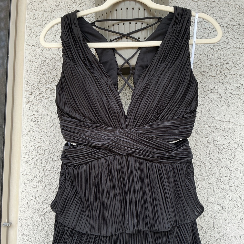 NWT Lulu’s Beauty Icon Black Satin Pleated Tiered Lace-Up Maxi Dress Medium Chic - Picture 7 of 11